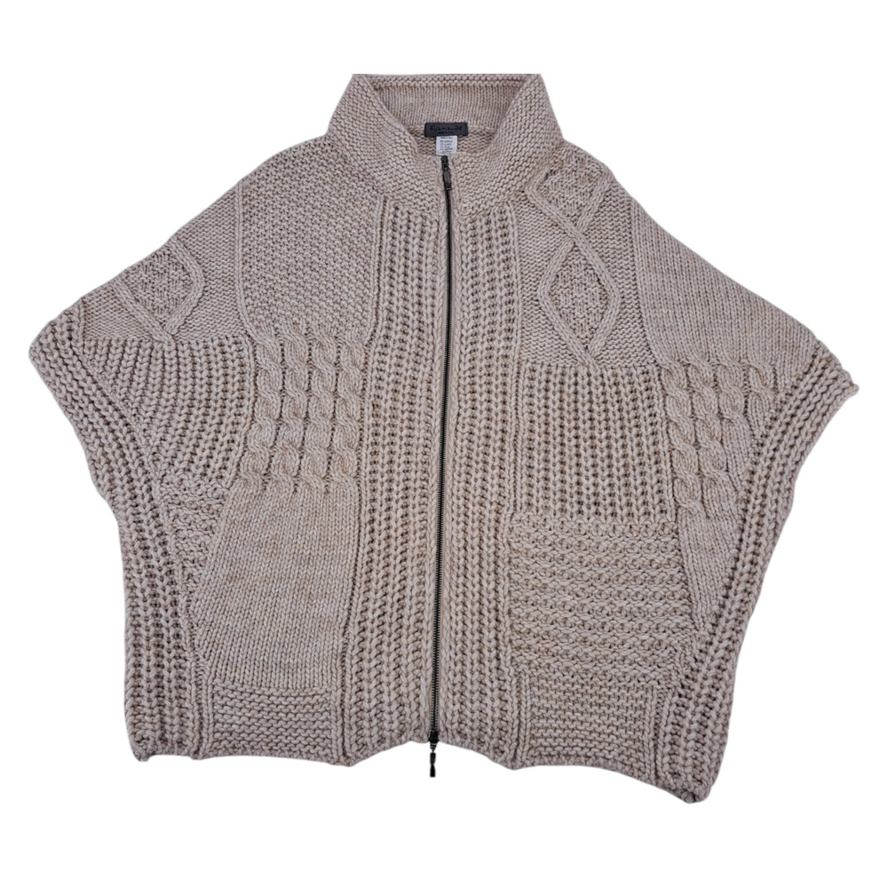 Elsamanda Cardigan Poncho Sweater Chunky Knit Wool Alpaca Blend Oatmeal Beige OS